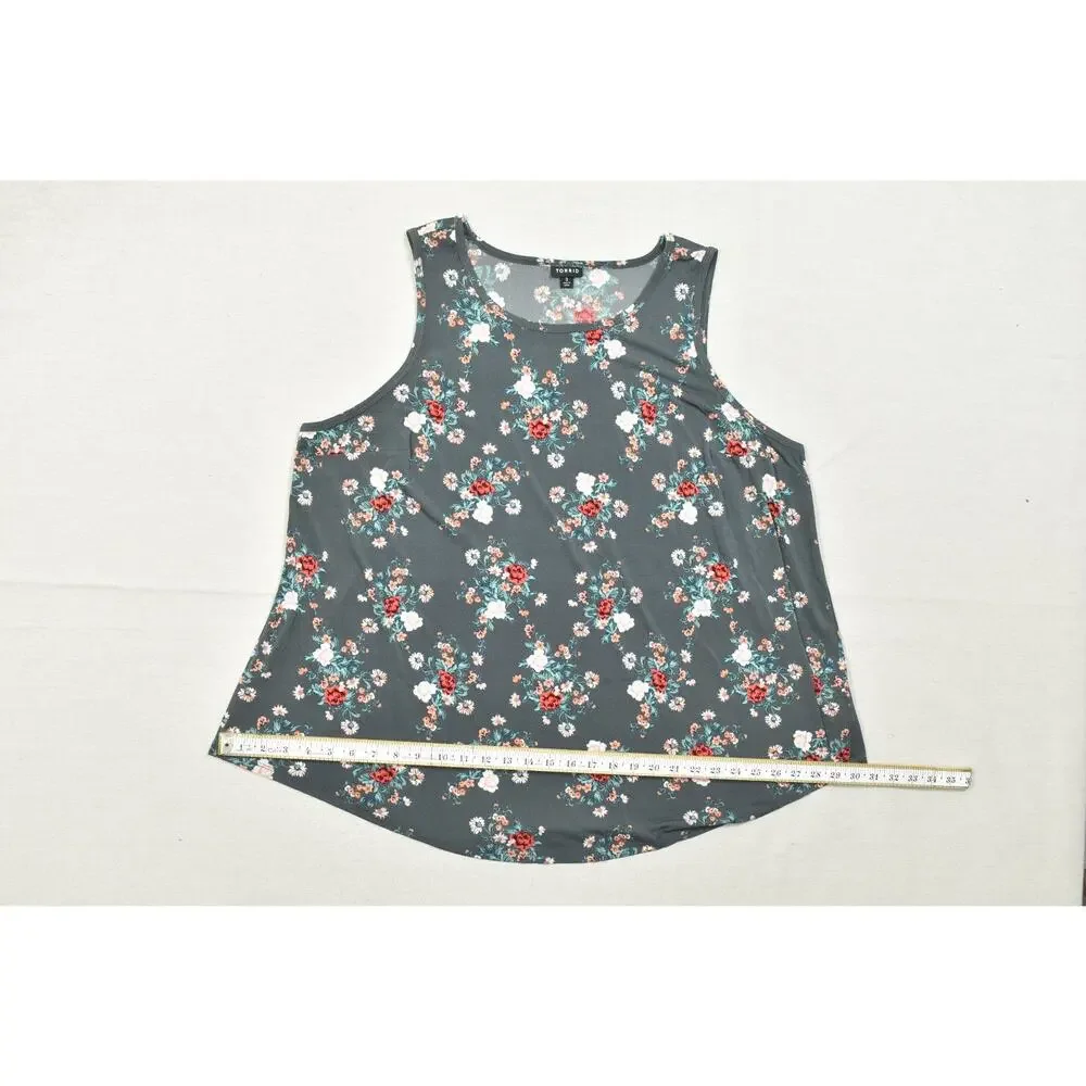 Torrid Size 3 Women's Floral Tank Top Sleeveless Scoop Neck Gray Pink Rose Chall